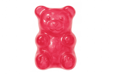 Red gummy bear candy isolated on transparent background illustrating sweet treats and happy childhood