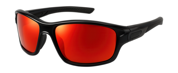 Wraparound sport sunglasses featuring red reflective lenses.