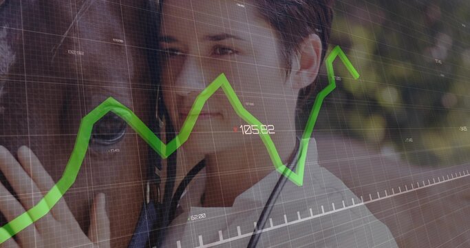 Stethoscope-clad vet pressing against horse muzzle outdoors, monitoring health via grid overlay - Powered by Adobe