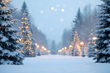 Naklejka premium Christmas Winter Background with Snow and Bokeh – Merry Christmas and Happy New Year Greeting Card
