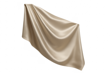 Golden silk fabric draping element on transparent background