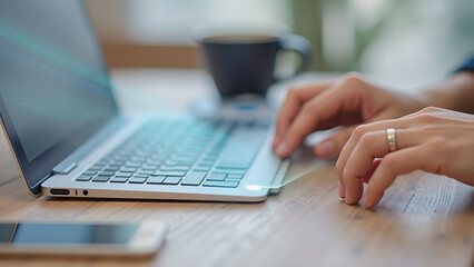 Digital era entrepreneurship engaging with technology using laptop for remote professional tasks