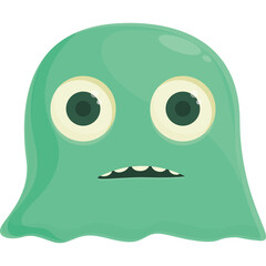 A light green ghost character with large googly eyes and a small mouth showing its teeth against a transparent background
