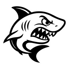 Shark Head Vector Illustration – Black and White Aggressive Shark Design for Sports Logo, Tattoo, and Ocean Artwork