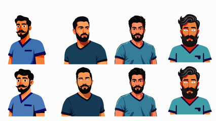 A collection of illustrated portraits showcasing diverse bearded men with varying hairstyles, perfect for design projects and character creation.