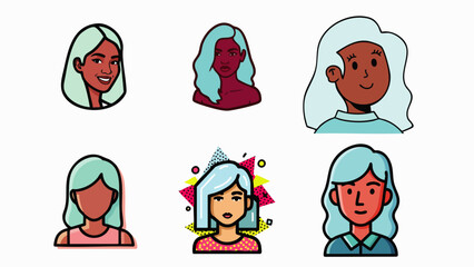 A collection of diverse, illustrated female faces, showcasing various skin tones and hairstyles, perfect for design and social media projects.