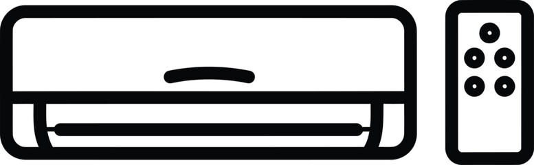 Black outline of air conditioner and remote control isolated on white