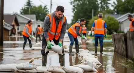 Volunteers Fill Sandbags to Protect Homes from Floodwaters in Affected Areas