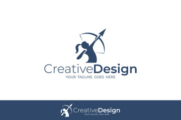 archery logo as a sport icon, icon of a beautiful woman lifting a bow