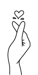 Korean finger heart gesture line art vector illustration – minimalist korea hand love sign and romantic couple symbol