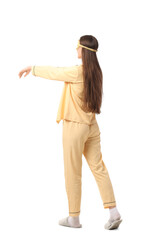 Female sleepwalker on white background, back view