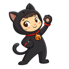 Black Cat Mascot Costume, Isolated on transparent background