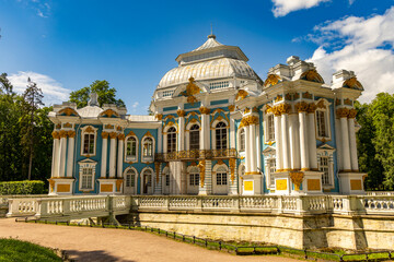 Hermitage Pavilion, Catherine Park, Striking, stuccoed palace from the 18th century, with guided tours of sumptuous, gilded apartments, Pushkinsky District, Saint Petersburg, Russia