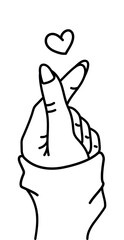 Korean finger heart gesture line art vector illustration &ndash; minimalist korea hand love sign and romantic couple symbol