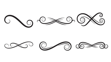 Elegant black floral swirl ornaments for designs on transparent background silhouette