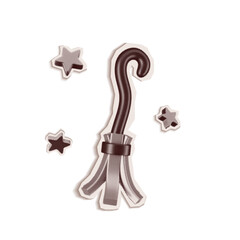 A Trendy Sticker witches Broom and Stars with monochrome Halftone Dot texture. Vector isolated element on Halloween on transparent background. Vintage style Pop art and y2k vibe nostalgic