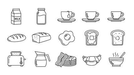 Breakfast food items hand drawn style perfect for designs on transparent background silhouette