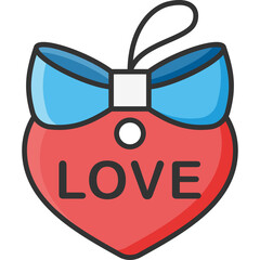 Red Heart Shaped Valentine Tag with Blue Bow and LOVE Text Transparent Background Symbol of Affection and Romance