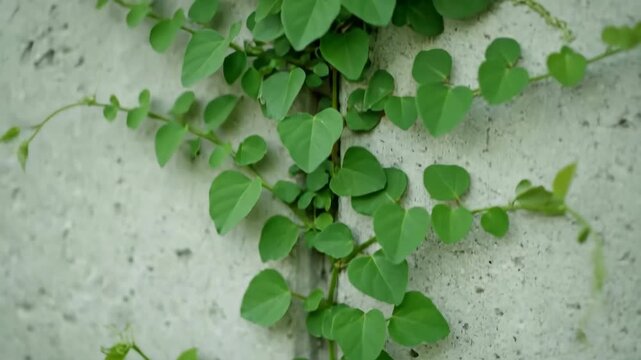 Organic green vine plants gracefully ascend a vertical surface, creating an evolving natural grid pattern in a detailed timelapse wall, grid, patterns