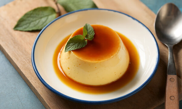 Brasilian cuisine. &mdash; Pudim is a caramelized milk pudding similar to flan.

Top view