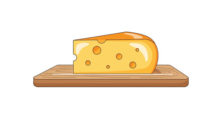 A Delicious Wedge of Swiss Cheese on a Wooden Cutting Board.