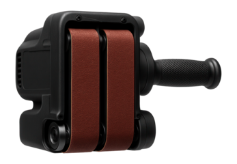 Dual-belt sander with aligned belts for efficient surface finishing.