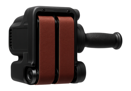Dual-belt sander with aligned belts for efficient surface finishing.