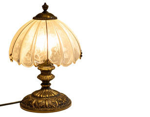 An antique designer lamp featuring a marble stand and ornate metal details, side-angle composition, high-quality product lighting, isolated on white background