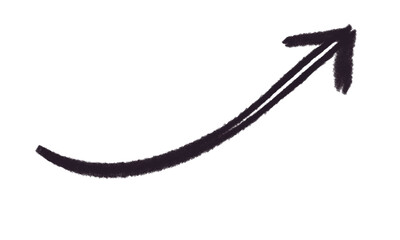 A black arrow marker is isolated on a transparent background&mdash;a hand-drawn black arrow icon.