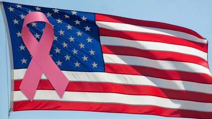 American Flag with Pink Ribbon for Breast Cancer Awareness. - Powered by Adobe