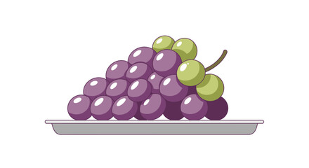 A fresh bunch of purple and green grapes on a plate vector illustration.