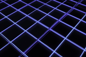 Neon blue grid pattern on a dark background with glowing lines forming squares