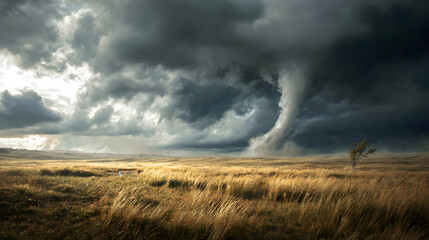 Powerful Tornado Touches Down in an Open Field