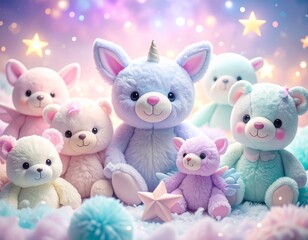 Fototapeta premium ゆめかわいいぬいぐるみたちの画像。Generated AI