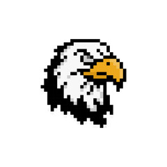 Pixelated eagle head icon. Bald eagle pixel logo.  
