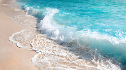 Turquoise Waves Crashing on a Pristine Sandy Beach