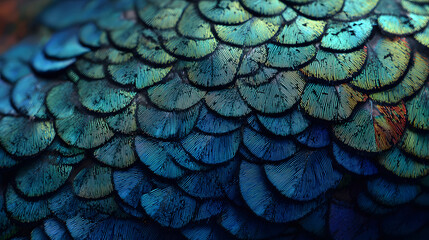 Obraz premium Iridescent Blue and Green Feather Texture Close-up