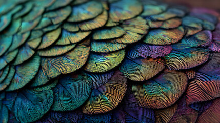 Iridescent bird peacock feather in Vivid Detail
