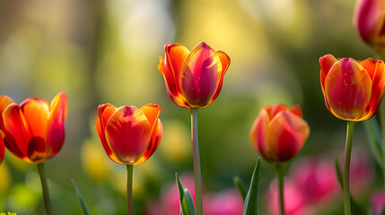 Obraz premium Red and Yellow Tulips in Sunlight