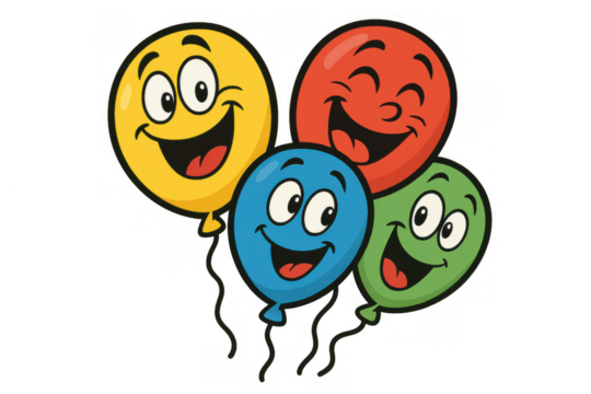 Cheerful cartoon balloons with happy faces celebrating, symbolizing joy, party, event, and festive occasions
