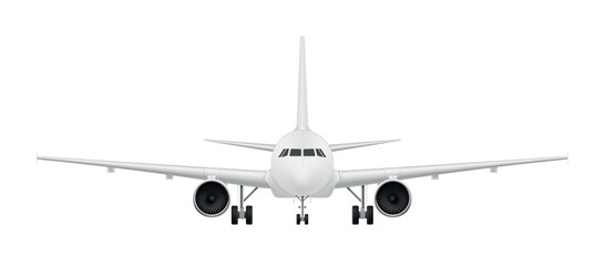 Passenger plane front view in vector style with clean lines and detailed features, ideal for aviation designs and graphics