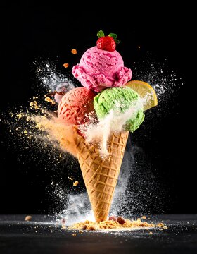Colorful ice cream cone with exploding powder