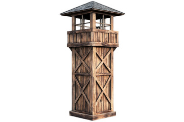 Wooden watchtower with crossbeams, under dark grey roof