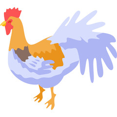 Rooster With Orange Neck White Tail Feathers And Red Comb On Transparent Background Minimalist Digital Art Style