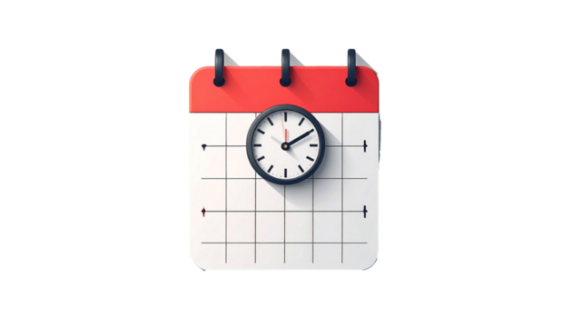 desk calendar with an analog clock in the center, symbolizing the concepts of time management, scheduling, and deadlines.k