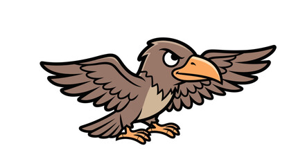 Cartoon bird in mid-flight with outstretched wings, focused expression, and bold outlines