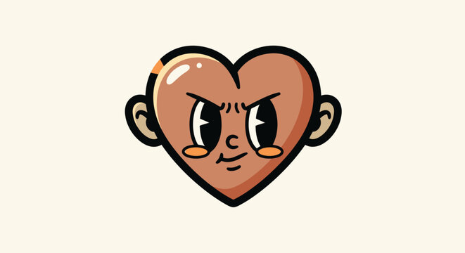 A cartoon heart-shaped face with eyes, nose, mouth, ears, and angry expression