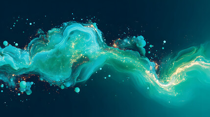 Aqua swirl teal wave liquid flow abstract fluid ocean texture glowing particles fantasy stream glitter dust cosmic water turquoise smoke. Dreamy ribbon of teal liquid arcs across deep blue