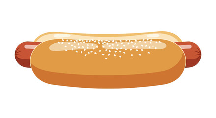 Classic American hot dog in a sesame seed bun vector illustration.