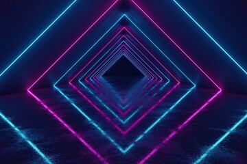 The neon square tunnel creates a futuristic and abstract perspective